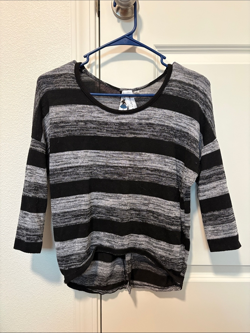 Society Girl Black and Gray Striped Knit Top